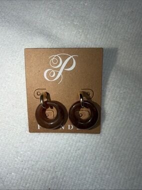 Plunder Dark Brown Resin Hoop Earrings with Gold Rings